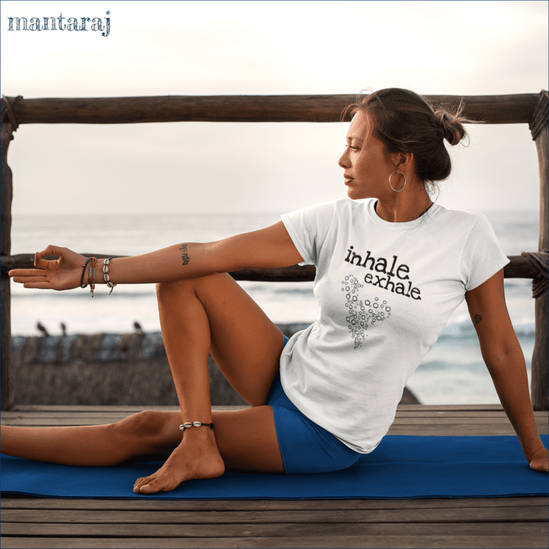 Yoga woman with inhale exhale t-shirt from Mantaraj