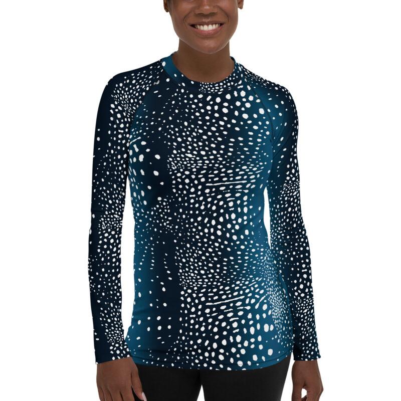 Woman wearing Whale Shark Rash Guard