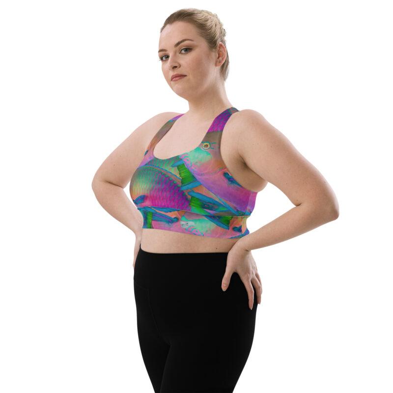 Vibrant Parrotfish Longline Sports Bra plus size